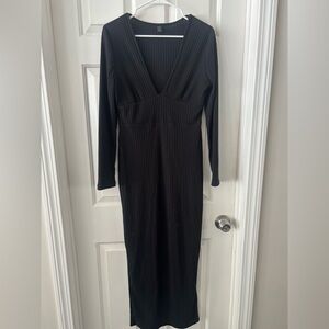 SHEIN Black Ribbed Long Sleeve Dress